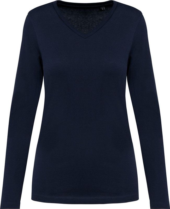 Kariban - Premium Supima® - Dames-T-shirt - Deep Navy - V-hals - Lange Mouwen