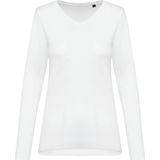 Kariban - Premium Supima® - Dames-T-shirt - V-hals - Lange Mouwen - Wit