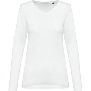Kariban - Premium Supima® - Dames-T-shirt - V-hals - Lange Mouwen - Wit