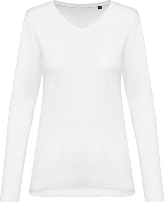 Kariban - Premium Supima® - Dames-T-shirt - V-hals - Lange Mouwen - Wit