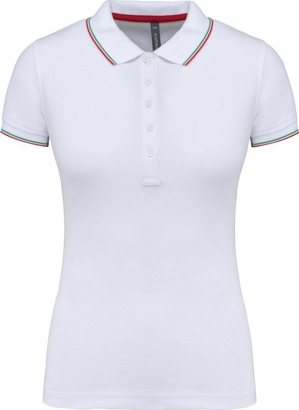 Kariban - Damespolo K251 - Korte Mouwen - Wit - Rood - Groen