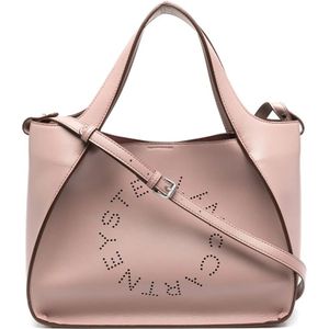 Stella McCartney, Tassen, Dames, Roze, ONE Size, Leer, Roze Logo Tote Bag met Afneembare Schouderband en Geperforeerd Detail