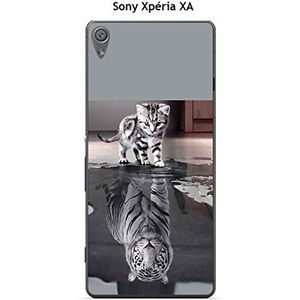 Beschermhoes voor Sony Xperia XA, design kat tijger, wit