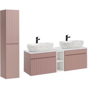 COMAD Meubelset dubbele wastafels om neer te zetten met zuil + 2 elementen, 140 cm, emblematisch roze
