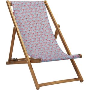 Houten Strandstoel met Tropisch Turquoise design - Ligstoel - Tuinstoel - Acaciahout - met vier verstelbare rugleuning posities