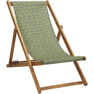 Houten Strandstoel met Tropisch Goudgeel design - Ligstoel - Tuinstoel - Acaciahout - met vier verstelbare rugleuning posities
