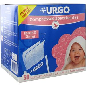 Urgo Zachte Absorberende Swabs 7,5 cm x 7,5 cm 50 Zakjes met 2 Swabs
