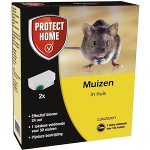 Protect Home Express Lokdoos Muizen - 2 Stuks - Muis Bestrijdingsmiddel - Effectief Binnen 24 Uur - Goed voor 50 Muizen - Muizenval - Huismuizen Bestrijden