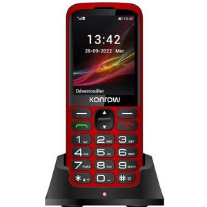 Konrow Senior 280, dubbele sim smartphone, senior telefoon, grote sleutel, 2,8 inch scherm, rode kleur