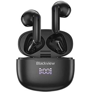 Blackview AirBuds 7 draadloze hoofdtelefoon, in-ear bluetooth-hoofdtelefoon, IPX7 waterdicht, draadloos opladen, led-display, ruisonderdrukking, grote batterij 470 mAh, zwart