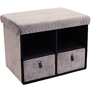 HOME DECO FACTORY HD6385 opvouwbare bank met lade, X2 velours, motief: grijs, textiel-polyester, houten MDF, 50 x 38 x 38 cm