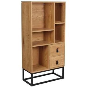 Home Deco Factory HD6625 Abbott boekenkast, dressoir meubels, hout en metaal, voor opslag, MDF, natuur, zwart, 60 x 29 x 120 cm
