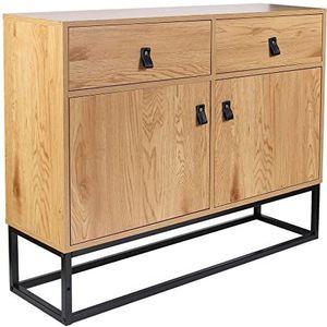 HOME DECO FACTORY Abbott hout en metaal meubelmeubilair dressoir boekenkast, MDF, naturel zwart, 100 x 29 x 80 cm