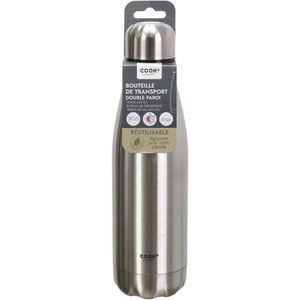 Travel drinkfles voor warme en koude dranken - zilver - roestvrij staal - met schroefdop - 500 ml