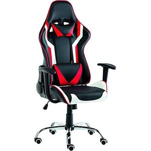 Home Deco Factory Gamer stoel, ergonomisch, hout, zwart/rood/wit, groot
