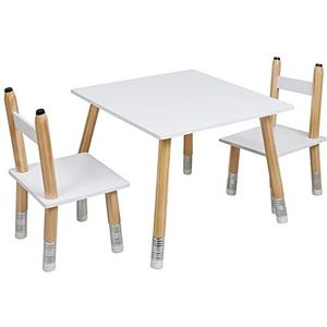 HOME DECO KIDS HD6740 tafel en 2 stoelen, potlood voor kinderen, meubels, wit-hout-fuchsia, 55 x 42 x 55 cm