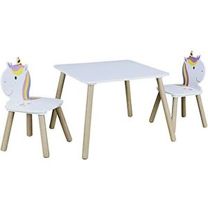 Unicorn Kindertafel met 2 stoeltjes van hout voor kinderen, Speeltafel, Kleurtafel Zitgroep set