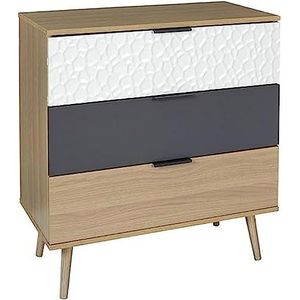 HOME DECO FACTORY - Hd7147 – commode met 3 laden, opbergkast, hout/wit/antracietgrijs, 80 x 39 x 75 cm, met 3 laden, commode in Scandinavische stijl, voet van grenen