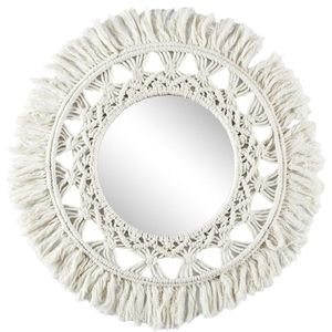 Home Deco Factory Wandspiegel Boho/Ibiza - macramé - rond - naturel - D55 cm