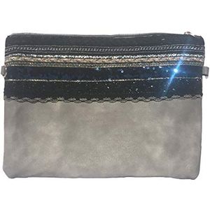 NOVAGO Multifunctionele tas met afneembare schouderriem en decoratie, pailletten, handgemaakt, grijs., Unique