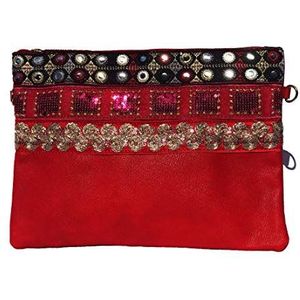 Novago Cosmetische tas, multifunctioneel, tas voor tablet iPad, met schouderriem en decoratie, handgemaakt, rood