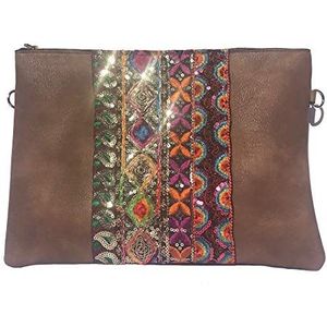 Novago Make-uptas, multifunctionele tas, tas voor tablet iPad, met schouderriem en decoratie, handgemaakt (bruin)