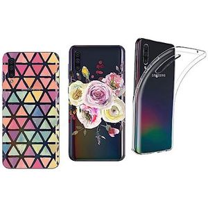 NOVAGO Compatibel met Samsung Galaxy A50 – 3-pack zachte beschermhoes, robuust, schokbestendig, met hoogwaardige opdruk (3 beschermhoezen, meerkleurig 3) ..