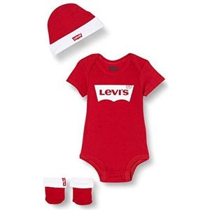 Levi's Kids Classic Batwing Infant Hat, Bodysuit, Bootie Set 3 stuks 0019 uitrustingsset, voor baby's en peuters - baby - meisjes, Levi's Red, 6-12 Maanden