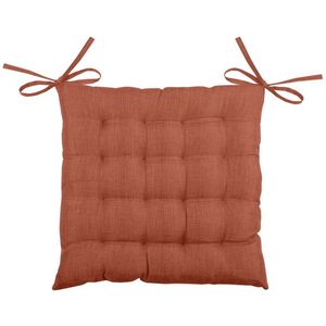 Stof Textile stoelkussen BEA - terracotta - 40 x 40 x 4 cm - touwtjes sluiting - binnen/buiten - zitkussens plat