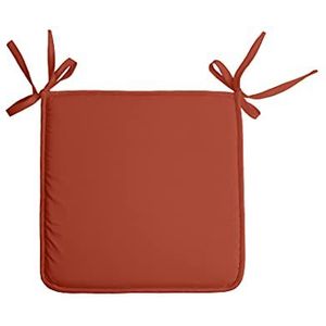 Stof Textile Home stoelkussens - terracotta - 38 x 38 x 3 cm - voor binnen - touwtjes sluiting - zitkussens plat - vierkant