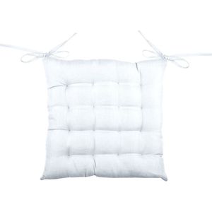 Stof Textile stoelkussen BEA - wit - 40 x 40 x 4 cm - touwtjes sluiting - binnen/buiten - zitkussens plat
