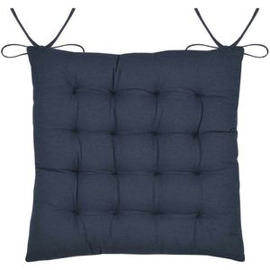 Stof Textile stoelkussen Coline - donkerblauw - 38 x 38 x 4 cm - touwtjes sluiting - zitkussens - binnen/buiten