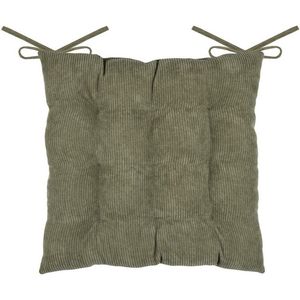 Stof Textile stoelkussen Dandy - olijfgroen - 38 x 38 x 5 cm - touwtjes sluiting - zitkussens - binnen/buiten
