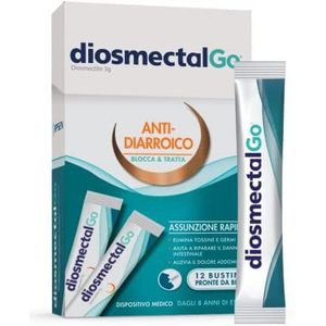 Diosmectal Go Anti-diarree, blokkeert en behandelt diarree, beschermt de darmen, verwijdert gifstoffen, herstelt darmschade en verlicht pijn, behandeling voor volwassenen en kinderen (12 zakken klaar