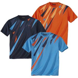 ATLAS FOR MEN - Set van 3 T-shirts - Marineblauw - Turquoise Blauw - Oranje - Heren