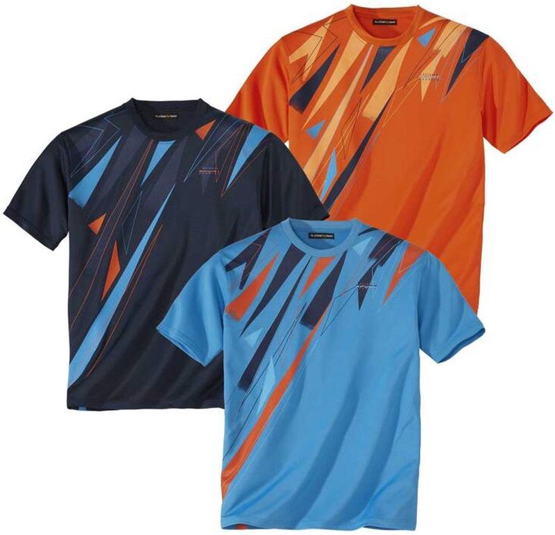 ATLAS FOR MEN - Set van 3 T-shirts - Marineblauw - Turquoise Blauw - Oranje - Heren