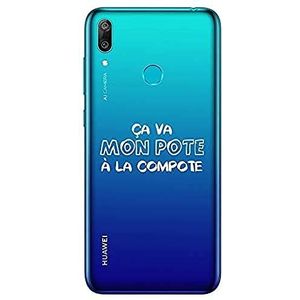 Zokko Beschermhoes voor Huawei Y7 2019 Ca va Mon Pote Ã la Compote ? – zacht transparant inkt wit