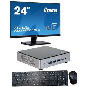 YNISEK Oplossing Mini PC i7-10510U 16 GB 1TB M.2 SSD + 24P display + toetsenbord + muis, zonder besturingssysteem
