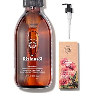 BIOLOGISCHE RICINUSOLIE | 100% Puur, Natuurlijk & Koudgeperst | Wimpers, Wenkbrauwen, Lichaam, Haar, Baard, Nagels | Vegan & Cruelty Free | Castor Oil | Glazen fles + Pompje (200ml)