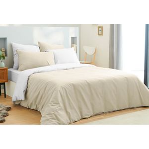 Dekbedovertrek - Linnen/wit - 240x260 cm met 4 bijpassende kussenslopen en gratis hoeslaken