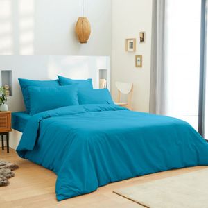 Univers Décor - 4-delige Unicolore Turquoise lakenset voor bed van 160 x 200 cm ""Grande Largeur"" 100% katoen / 57 thread count