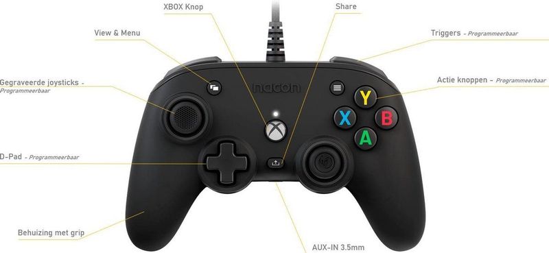 Nacon - Xbox Pro Compact Controller - Gamecontroller - Zwart - Bekabeld