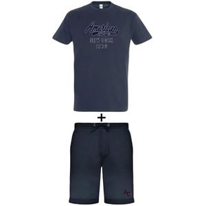 AMERICAN COLLEGE USA 2-delige set T-shirt + uniseks shorts, Marineblauw, TG