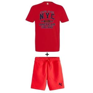 AMERICAN COLLEGE USA 2-delige set T-shirt + uniseks shorts, Rood, TG