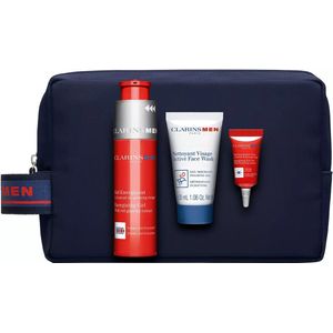 Clarins Men Geschenkset 50ml Energizing Gel + 3ml Energizing Ooggel + 30ml Active Face Wash + Toilettas