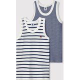 Petit Bateau - Onderhemden - 2-pack - Wit/Navy Gestreept - Katoen