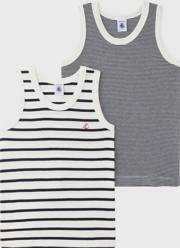 Petit Bateau - Onderhemden - 2-pack - Wit/Navy Gestreept - Katoen