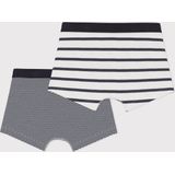 Petit Bateau - Onderhemden - 2-pack - Wit/Navy Gestreept - Katoen