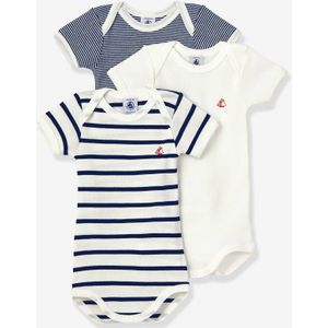 Petit Bateau - Rompertjes - Multi - Katoen - Set van 3 met Amerikaanse Halslijn
