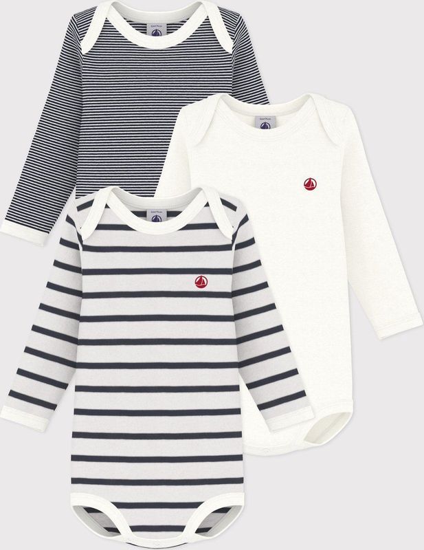 Petit Bateau - Rompertje - Wit - Katoen - Set van 3 met Streepjesprint